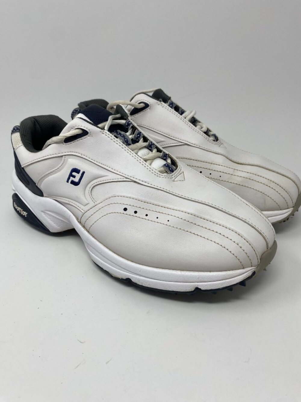 FootJoy GreenJoys Golf Shoes Cleats Mens 11W White Navy Blue Leather 45341